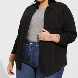 Torrid Lizzie Washable Crinkle Gauze Button Up Long Sleeve Shirt NWT